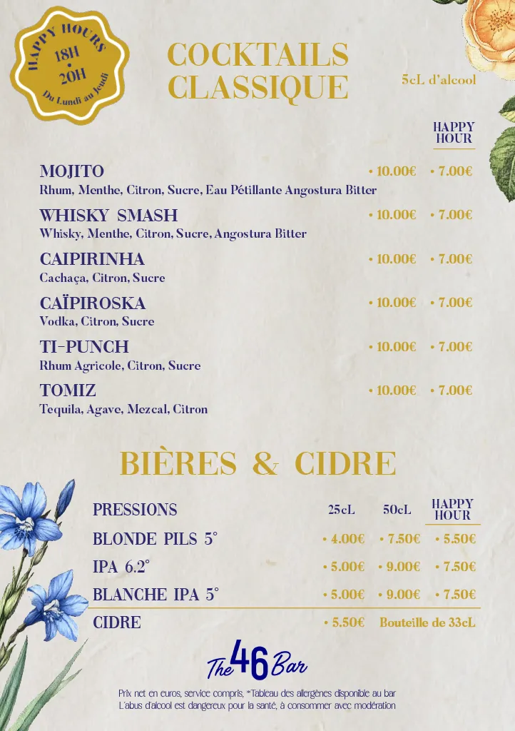 Cocktails classiques et bières